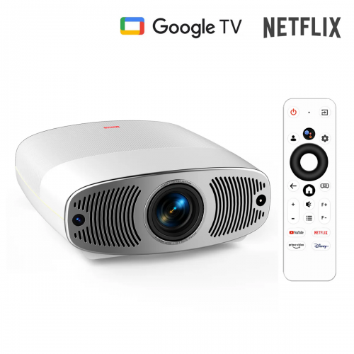 جهاز عرض Toumei Q7 الذكي بتقنية Google TV، يدعم دقة 1080P مع دعم FHD، مزود بتقنية WiFi 6، وبلوتوث، وجهاز تحكم عن بُعد صوتي، وتقنية HDR 10+، وشاشة عرض 150 بوصة للترفيه المنزلي الداخلي